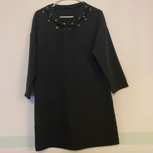 NWOT Zara Black Shift Dress with Gold Hardware Detail in Size Large Never Worn